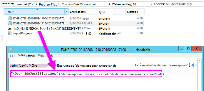 Årsak til brukeroverstyring i bruksloggen