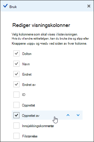 Ordne kolonner i et dokumentbibliotek