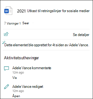 Høydepunkter for filkortaktivitet