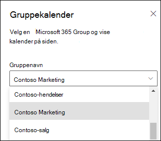 Velge en Microsoft 365-gruppe fra egenskapsruten.