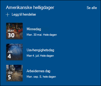 Forhåndsvisning av Hendelser-nettdelen.