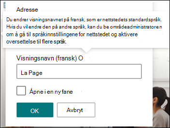 Bilde av en navigasjonskobling som redigeres.