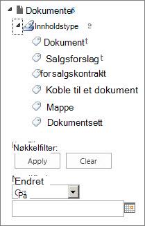 Du kan sette opp metadatanavigasjon for en trekontroll i panelet til venstre