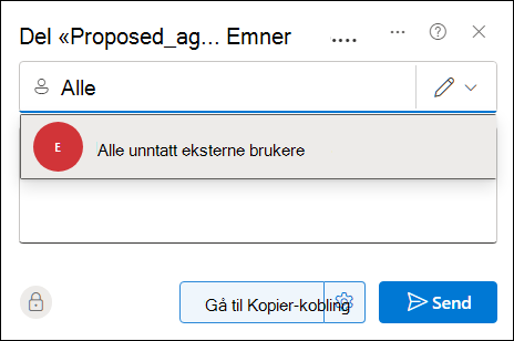 Del et dokument med alle ved hjelp av dialogboksen Del