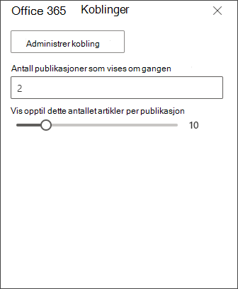 Skjermbilde av redigeringsruten for Office 365-koblingen