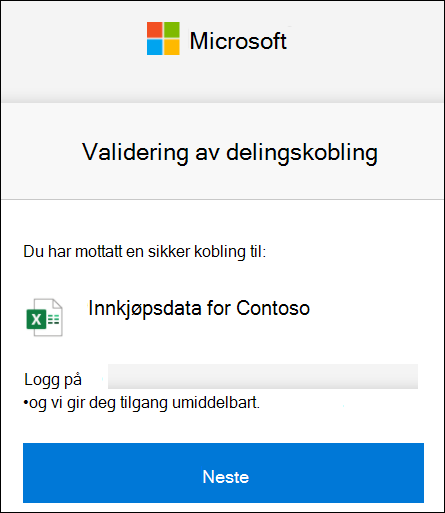 Ekstern deling i OneDrive Koblingsbekreftelse for å logge på.