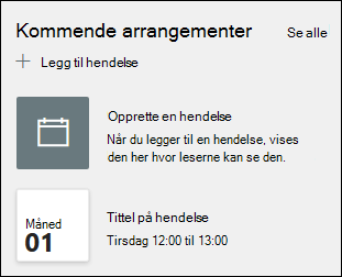 Forhåndsvisning av Hendelser-nettdelen.