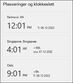 Forhåndsvisning av world clock-nettdelen.