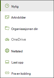 En liste over tilgjengelige plasseringer når du legger til en kobling.