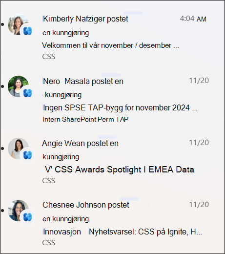 skjermbilde av en liste over nyhetsvarsler