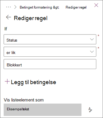 Bilde av en regel som uthever elementer med statusen Blokkert