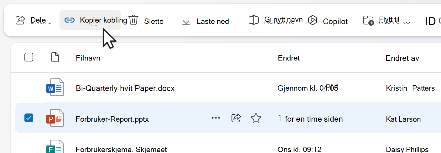 Kopier kobling fra kommandolinjen