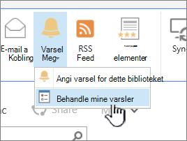 Behandle varsel-knappen i SharePoint 2016 uthevet