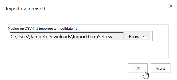 Dialogboks for termsettvisning
