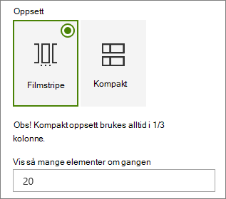Oppsettsvalg i egenskapsruten for hendelser-webdelen.