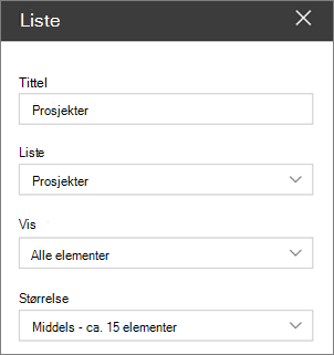 Innstillinger for listenettdel