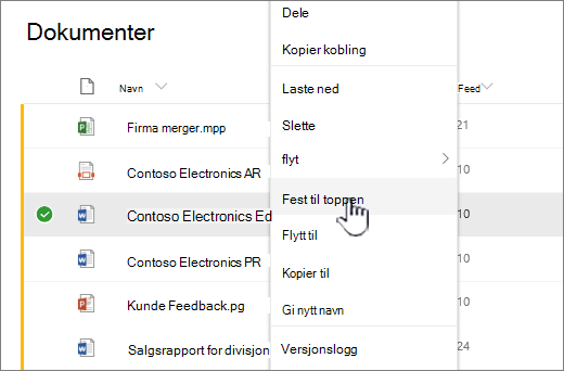 Fest til toppen på Fil-menyen