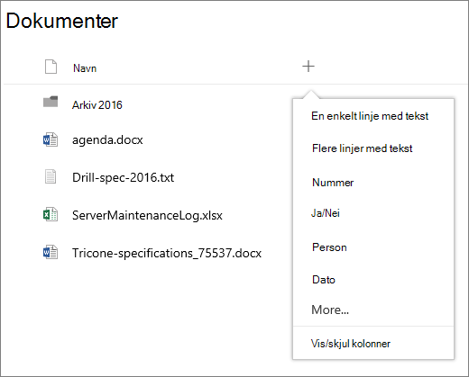 Legge til en rullegardinliste for kolonner i et gruppetilkoblet dokumentbibliotek