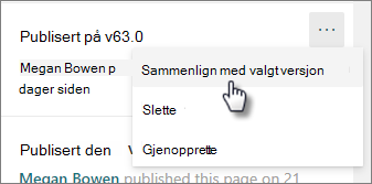 Sammenlign med valgt versjon