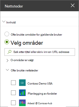 Innstillinger for nettstedsnettdel