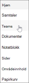 Microsoft Teams-kobling i navigasjonen på SharePoint-gruppeområdet