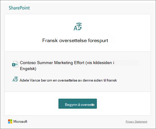 E-post om oversettelsesforespørsel