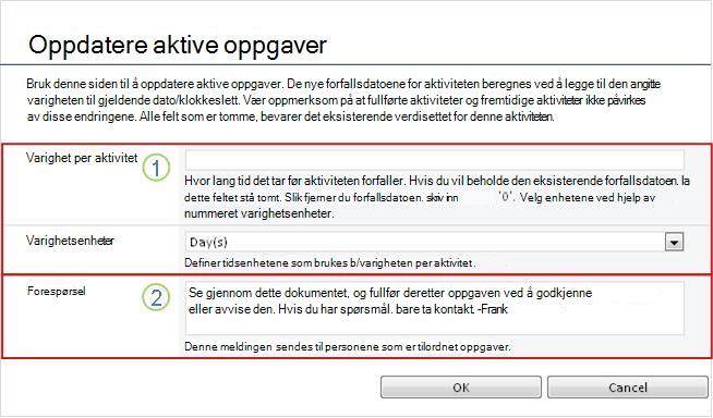 Endringsskjema for aktive oppgaver