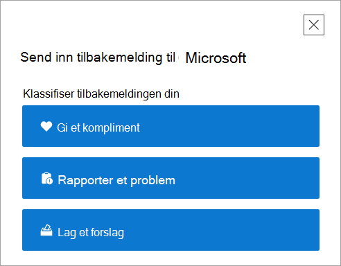 Siden Gi tilbakemelding på øverste nivå i Få hjelp-appen.