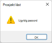 Skjermbilde av feilmeldingen Ugyldig passord