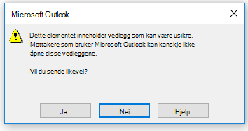 Advarsel om usikkert vedlegg i Outlook