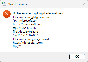 Jokertegn for klarert nettsted