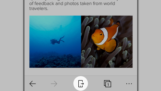 Skjermbilde av Microsoft Edge på iOS som fremhever Fortsett på PC-ikonet.