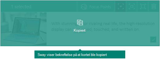 Bekreftelse for kopiert kort i Sway