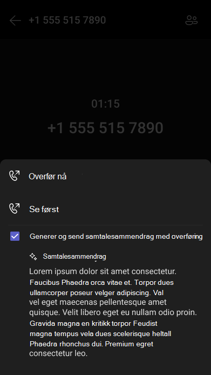 KI-generert sammendrag ved overføring av et anrop