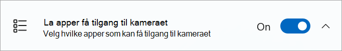 Bryteren for kameradeling er aktivert i innstillingene for Windows-enheten.