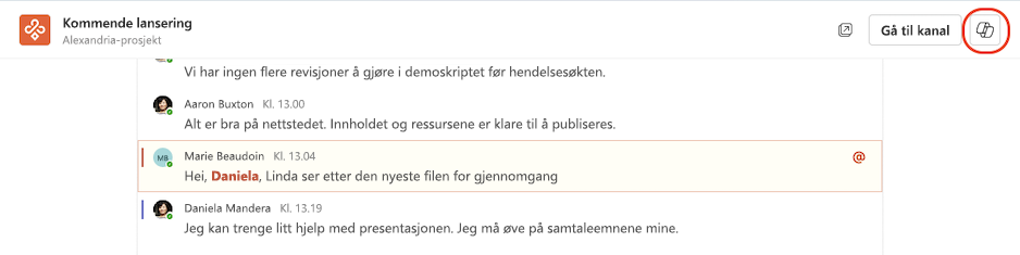 Få tilgang til Copilot fra en kanaloppslukende visning