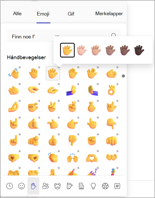Skjermbilde som viser hvordan du endrer emojihudtonen