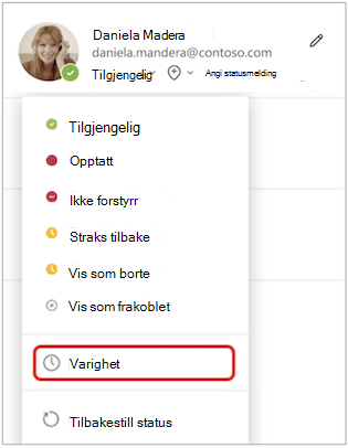 Varighet på statusmenyen