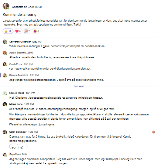 Full visning av en kanalsamtale