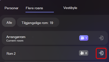 Skjermbilde som viser hvordan arrangører kan endre rom i en engasjerende hendelse.