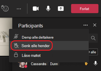 menyalternativet for å senke alle hender