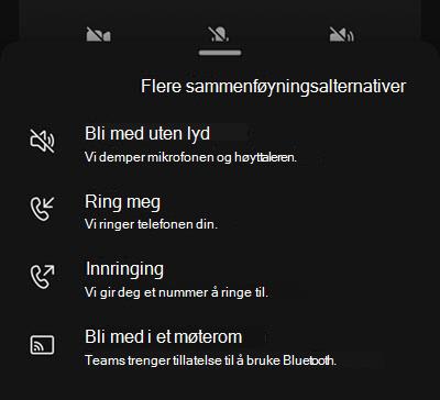 Velg en lydkilde fra skjermbildet for forhåndsdeltakelse på et mobilmøte.
