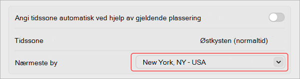 Innstillinger for å endre tidssonen på MacOS