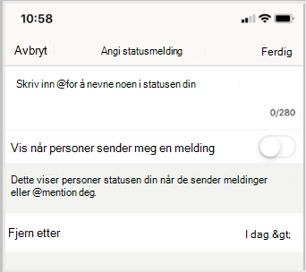 Angi meldingsstatus, og velg Ferdig.