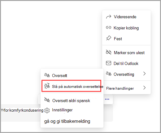 Velg flere alternativer for å slå på automatisk oversettelse