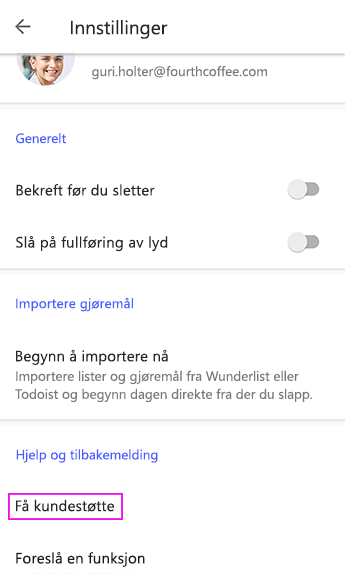 Trykk på Få kundestøtte