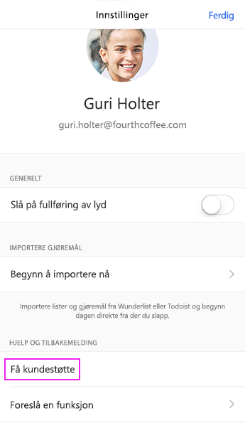 Trykk på Få kundestøtte