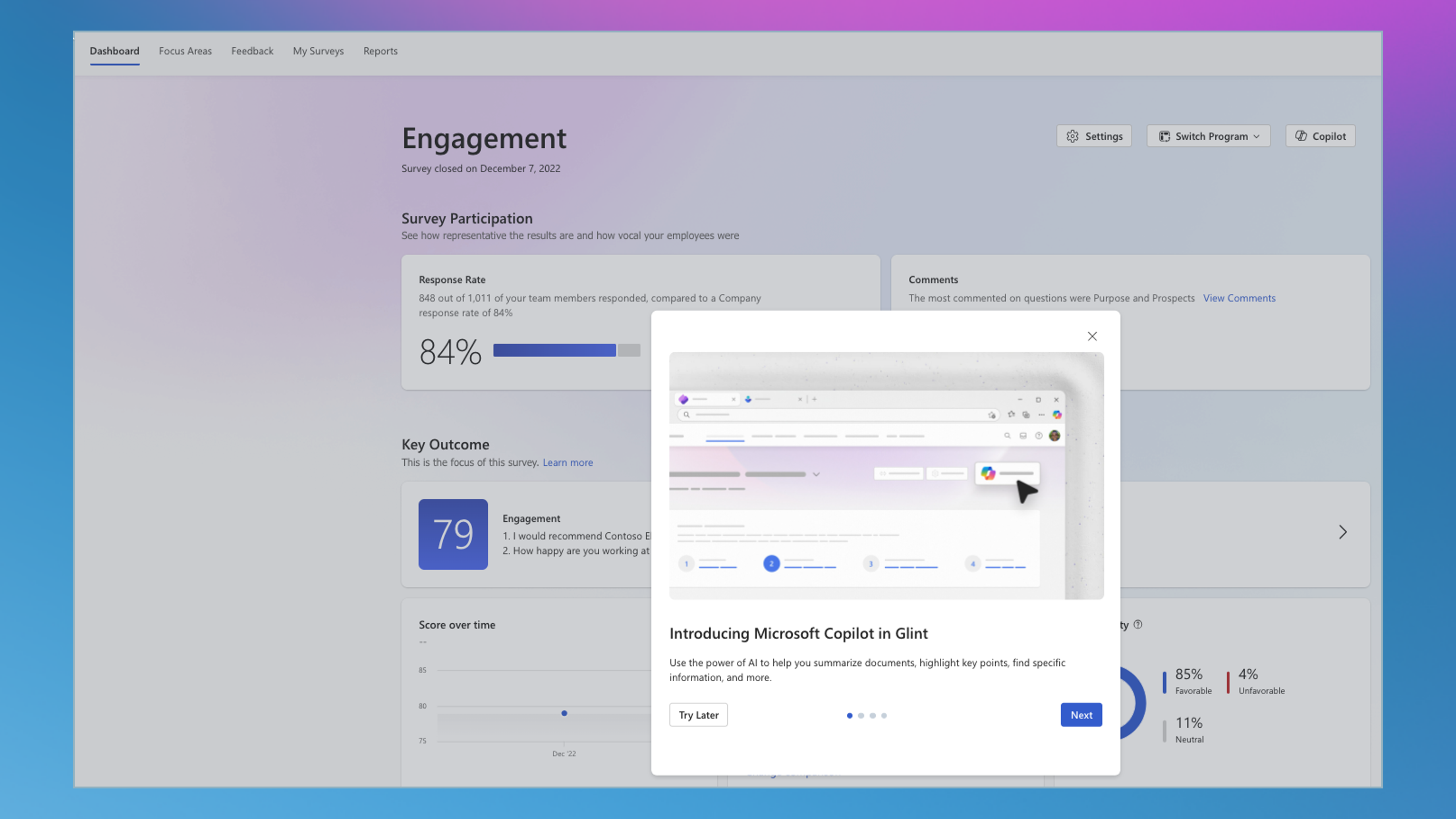 screenshot of Copilot in Glint experience