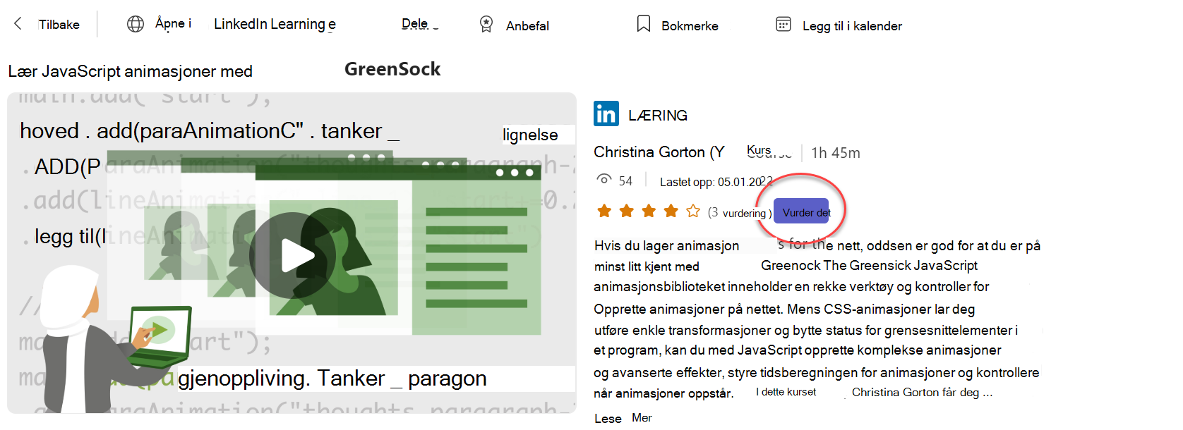 skjermbilde av alternativet for å vurdere innhold