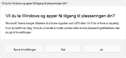 Skjermbilde av ledeteksten som ber brukeren om å gi en app tilgang til plasseringen.